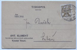 VYSOKE VESELI, Czech Republic, 1923. Coffe Substitutes Factory, Postal Stationery - Postkaarten