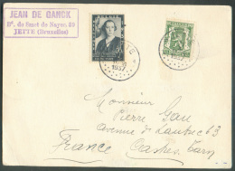 Carte Affranchie 70cent. Elisabeth Ysaye + 35 Cent. Sceau De L'Etat Obl. Sc JETTE Du 21-X-1937 Vers Castres (FR) - 9594 - Briefe U. Dokumente