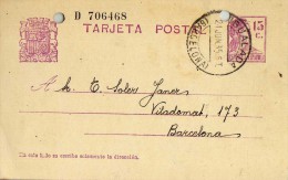 1265 Entero Postal Igualada 1935 Barcelona Republica - 1931-....
