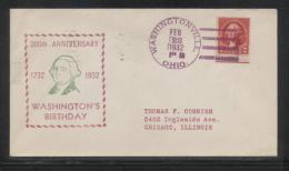 USA 1932 GEORGE WASHINGTON BICENTENNIAL COVER WASHINGTONVILLE OHIO PRESIDENT AMERICAN INDEPENDENCE - George Washington