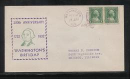 USA 1932 GEORGE WASHINGTON BICENTENNIAL COVER WASHINGTON ILLINOIS PRESIDENT AMERICAN INDEPENDENCE - George Washington