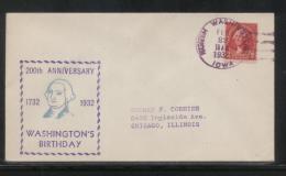 USA 1932 GEORGE WASHINGTON BICENTENNIAL COVER NORTH WASHINGTON IOWA PRESIDENT AMERICAN INDEPENDENCE - George Washington