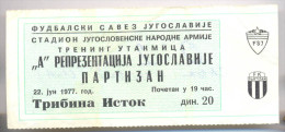 Football YUGOSLAVIA  Vs PARTIZAN BELGRADE TICKET 22.06.1977. FRIENDLY - Tickets & Toegangskaarten