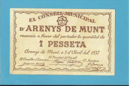 ARENYS DE MUNT - 1 PESSETA - 05.04.1937 - SPAIN - CIVIL WAR - EMERGENCY PAPER MONEY - NOTGELD - Andere & Zonder Classificatie