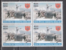 INDIA,  2013, Sashastra Seema Bal,  Block Of 4,  MNH,  (**) - Ungebraucht