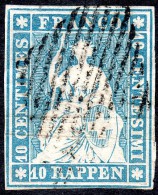 Switzerland  1854 Streubel  Munich Printing  10r Bright Blue    Used - Used Stamps