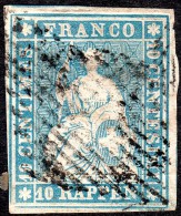 Suisse  1856 Streubel   1re Berne Impression    10r Bleu      Oblitere - Gebraucht