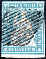 Switzerland   1856  Streubel  2nd Berne Printing   10r Pale Blue Thin Paper   Used - Usati