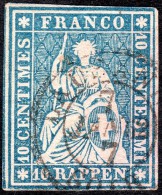 Switzerland   1859  Streubel  3rd Berne Printing   10r Blue Thick Paper    Used - Used Stamps
