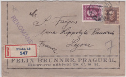 TCHECOSLOVAQUIE  - 1926 - ENVELOPPE PUB RECOMMANDEE De PRAGUE => LYON - CACHET DE CIRE AU DOS - Covers & Documents