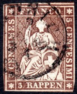 Switzerland   1858  Streubel  3rd Berne Printing   5r Deep Brown  Thick Paper    Used - Gebraucht