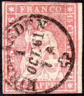 Switzerland   1858  Streubel  3rd Berne Printing   15r Pale Rose  Thick Paper    Used - Usati