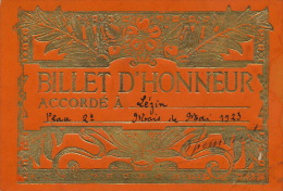 LEVALLOIS PERRET - Ecole De Garçons - Billet D'honneur Décerné En Mai 1923 (gaufré Et Doré) - Diploma & School Reports