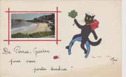 ¤¤  De PERROS-GUIREC  Pour Vous Porter Bonheur  -  Chat  - Trèfle à 4 Feuilles  - Porte-bonheur ¤&c - Perros-Guirec