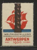 BELGIUM 1930 ANTWERP INTERNATIONAL EXPOSITION COLONIAL MARITIME FLEMISH ART GERMANY SHIPS POSTER STAMP NHM CINDERELLA - Erinnophilia [E]