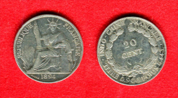 COLONIE - COLONIALES - INDOCHINE - INDO CHINA - 20 CENT 1894 -  RARE - 5,41 Gr. - Autres & Non Classés