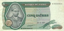 BILLET # ZAIRE # 1977  # 5  ZAIRES  # PICK 21 #  CIRCULE # - Zaire