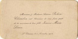 FAIRE-PART NAISSANCE 1902 # CARTONNETTE MOIREE DOREE SUR TRANCHE # JEANNE PICHON CHAMBON # ST ETIENNE - Birth & Baptism