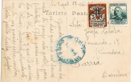 6699. Postal SAN CUGAT Del VALLES (Barcelona) 1935. Recargo Ayuntamiento - Barcelona