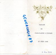 87 - LIMOGES - MENU CARTONNE RESTAURANT " AU BELVEDERE " MARIAGE JEAN CLAUDE & JOSIANE - 27 JUIN 1966- RENE BESSE - Menus