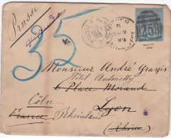 1893, LETTRE, GRANDE BRETAGNE Pour LYON, Inconnu, Puis CÖLN ( PRUSSE) Taxée 35, / 4743 - Briefe U. Dokumente