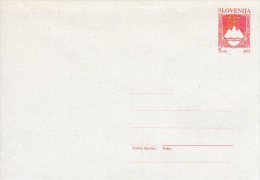 SLOVENIA 1992 5.00 T.  Postal Stationery Envelope On Grey Recycled Paper, Unused.  Michel U1b - Slovénie