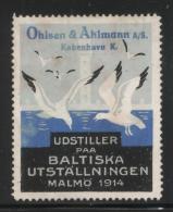 SWEDEN 1914 BALTIC EXPO RARE OHLSEN & AHLMANN EXHIBITORS IMPRINT NO GUM POSTER STAMP CINDERELLA ERINOPHILATELIE - Unused Stamps