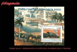 AMERICA. CUBA MINT. 2000 EXPOSICIÓN FILATÉLICA LONDRES 2000. LOCOMOTORAS ANTIGUAS. HOJA BLOQUE - Nuevos