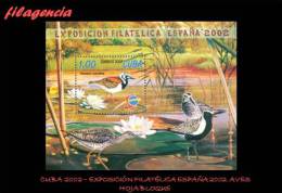 AMERICA. CUBA MINT. 2002 EXPOSICIÓN FILATÉLICA JUVENIL ESPAÑA 2002. FAUNA. AVES ACUÁTICAS. HOJA BLOQUE - Ongebruikt