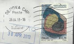 Italia 2011, Anno Europeo Del Volontariato (o), Autoadesivo Su Frammento - 2011-20: Afgestempeld