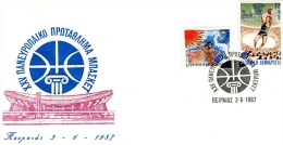Greece- Greek Commemorative Cover W/ "25th European Basketball Championship" [Piraeus 3.6.1987] Postmark - Sellados Mecánicos ( Publicitario)