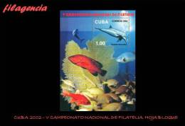 AMERICA. CUBA MINT. 2002 V CAMPEONATO NACIONAL DE FILATELIA. FAUNA. PECES. HOJA BLOQUE - Ongebruikt