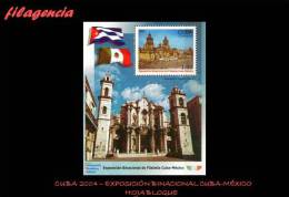 AMERICA. CUBA MINT. 2004 EXPOSICIÓN FILATÉLICA BINACIONAL CUBA-MÉXICO. CATEDRALES. HOJA BLOQUE - Ungebraucht