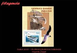 AMERICA. CUBA MINT. 2005 VELEROS & BARCOS CUBANOS. FAUNA MARINA. HOJA BLOQUE - Neufs
