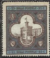 SAN MARINO 1894 INAUGURAZIONE DEL PALAZZETTO DEL GOVERNO CENTESIMI 25 BRUNO E ROSSO MNH BEN CENTRATO - Unused Stamps