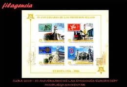 AMERICA. CUBA MINT. 2005 CINCUENTENARIO DE LAS EMISIONES EUROPA CEPT. VERSIÓN SIN DENTAR. HOJA BLOQUE - Unused Stamps