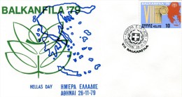 Greece- Greek Commemorative Cover W/ "7th BALKANFILA ´79: Hellas Day" [Athens 26.11.1979] Postmark - Sellados Mecánicos ( Publicitario)
