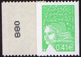 France Roulette N° 3458,b ** Marianne Du 14 Juillet - Luquet 0,41 Euro Vert Pour Roulette N° NOIR AU VERSO - Rollo De Sellos