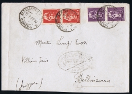 Italy 1945 Cover Alessandra To Bellinzona 2 Strips Of 2 - Marcofilía