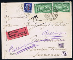 Italy 1944 RSI ESPRESSO 1,25 X2   Milano To Giubiasco Switserland Nice Cancels Italian Censor Opened - Marcophilie