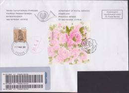 Cyprus Registered Letter 2011 With Tax Refugee Stamp 2010 And Block Aromatic Flowers - Rosa Damascena - Barcode - Lettres & Documents