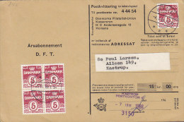 Denmark Postkvittering Postal Receipt D.F.T. HORSENS 1966 Karte To KASTRUP 5 Øre Waves Wellenlinien Incl. 4-Block Stamp - Brieven En Documenten
