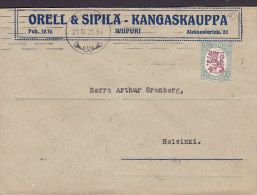 Finland ORELL & SIPILÄ - KANGASKAUPPA, WIIPURI 1923 Cover Brief To HELSINKI(2 Scans) - Brieven En Documenten