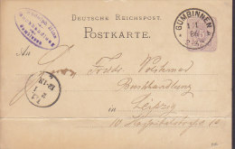 Germany Deutsche Reichspost Postal Stationery Ganzsache  RUDOLPH HINS, GUMBINNEN Eastern Prussia 1886 LEIPZIG (2 Scans) - Postkarten