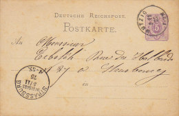 Germany Deutsche Reichspost Postal Stationery Ganzsache Entier MUTZIG (Now France) 1875 To STRASSBURG (2 Scans) - Briefkaarten