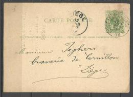 Belgique - N301 - Carte Postale - Timbre Imprimé N°45 (Lion Couché) Obl. Liège (Guillemin) Pour La Ville - Postkarten 1871-1909