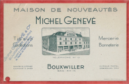 67 - BOUXWILLER - Michel Génevé - Maison De Nouveautés - Carte Publicitaire - Trou D' Archivage - Voir état - Bouxwiller