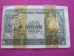 Note Bank  Banca Billet De Banque Bank De Italie Banca Républicain D'Italia   50 Lires - Other & Unclassified