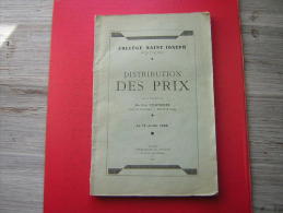 LIVRET  COLLEGE SAINT JOSEPH  DISTRIBUTION DES PRIX  MAITRE COUTURIER  13 JUILLET 1938 - Limousin