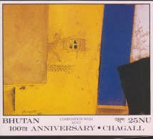 O) 1988 BHUTAN, GOAT-PAINTING-CHAGALL, SOUVENIR MNH. - Bhután